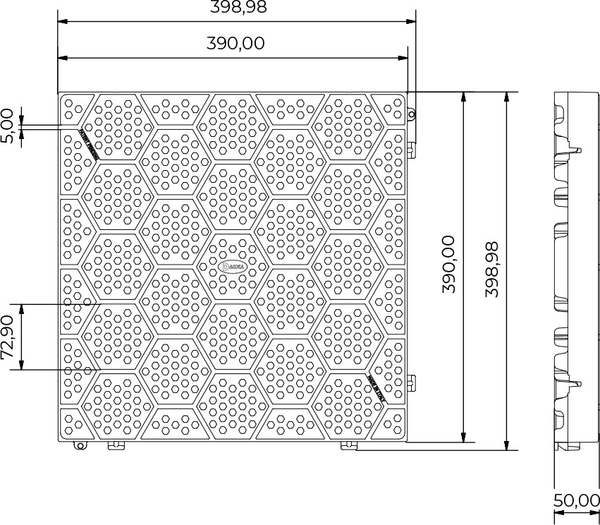 Dimensioni Mattonella in PVC ad incastro con motivo esagonale - 40 x 40 cm
